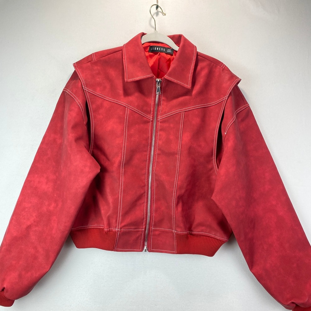 Lioness Field Jacket Women XXS Red Faux Suede Contrast Stitch oversized western